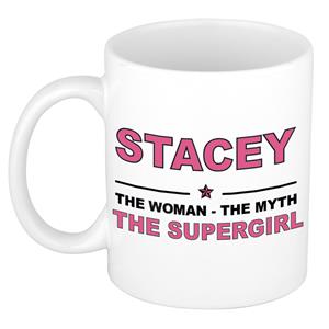 Bellatio Naam cadeau Stacey - The woman, The myth the supergirl koffie mok / beker 300 ml - naam/namen mokken - Cadeau voor o.a verjaardag/ moederdag/ pensioen/ geslaagd/ bedankt