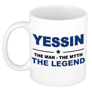 Bellatio Naam cadeau Yessin - The man, The myth the legend koffie mok / beker 300 ml - naam/namen mokken - Cadeau voor o.a verjaardag/ vaderdag/ pensioen/ geslaagd/ bedankt