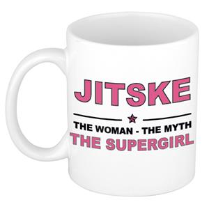 Bellatio Naam cadeau Jitske - The woman, The myth the supergirl koffie mok / beker 300 ml - naam/namen mokken - Cadeau voor o.a verjaardag/ moederdag/ pensioen/ geslaagd/ bedankt