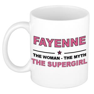 Bellatio Naam cadeau Fayenne - The woman, The myth the supergirl koffie mok / beker 300 ml - naam/namen mokken - Cadeau voor o.a verjaardag/ moederdag/ pensioen/ geslaagd/ bedankt