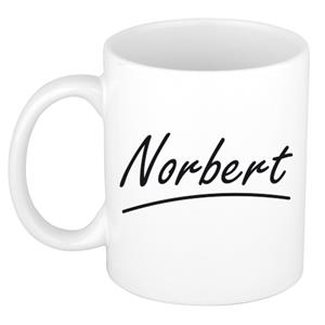 Bellatio Norbert naam cadeau mok / beker met sierlijke letters - Cadeau collega/ vaderdag/ verjaardag of persoonlijke voornaam mok werknemers