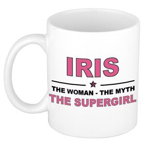 Bellatio Naam cadeau Iris - The woman, The myth the supergirl koffie mok / beker 300 ml - naam/namen mokken - Cadeau voor o.a verjaardag/ moederdag/ pensioen/ geslaagd/ bedankt