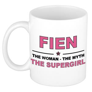 Bellatio Naam cadeau Fien - The woman, The myth the supergirl koffie mok / beker 300 ml - naam/namen mokken - Cadeau voor o.a verjaardag/ moederdag/ pensioen/ geslaagd/ bedankt