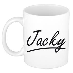 Bellatio Jacky naam cadeau mok / beker sierlijke letters - Cadeau collega/ moederdag/ verjaardag of persoonlijke voornaam mok werknemers