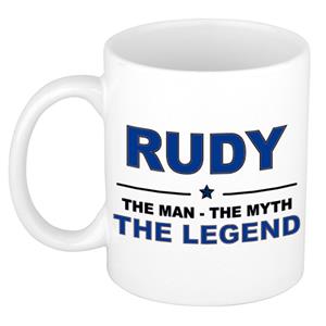 Bellatio Naam cadeau Rudy - The man, The myth the legend koffie mok / beker 300 ml - naam/namen mokken - Cadeau voor o.a verjaardag/ vaderdag/ pensioen/ geslaagd/ bedankt