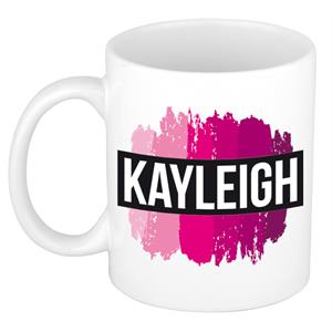 Bellatio Kayleigh naam cadeau mok / beker met roze verfstrepen - Cadeau collega/ moederdag/ verjaardag of als persoonlijke mok werknemers