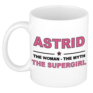 Bellatio Naam cadeau Astrid - The woman, The myth the supergirl koffie mok / beker 300 ml - naam/namen mokken - Cadeau voor o.a verjaardag/ moederdag/ pensioen/ geslaagd/ bedankt