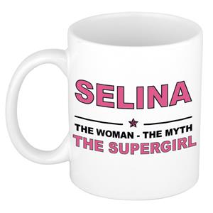 Bellatio Naam cadeau Selina - The woman, The myth the supergirl koffie mok / beker 300 ml - naam/namen mokken - Cadeau voor o.a verjaardag/ moederdag/ pensioen/ geslaagd/ bedankt