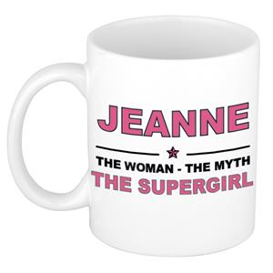 Bellatio Naam cadeau Jeanne - The woman, The myth the supergirl koffie mok / beker 300 ml - naam/namen mokken - Cadeau voor o.a verjaardag/ moederdag/ pensioen/ geslaagd/ bedankt