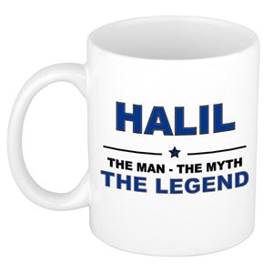 Bellatio Naam cadeau Halil - The man, The myth the legend koffie mok / beker 300 ml - naam/namen mokken - Cadeau voor o.a verjaardag/ vaderdag/ pensioen/ geslaagd/ bedankt