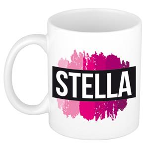 Bellatio Stella naam cadeau mok / beker met roze verfstrepen - Cadeau collega/ moederdag/ verjaardag of als persoonlijke mok werknemers