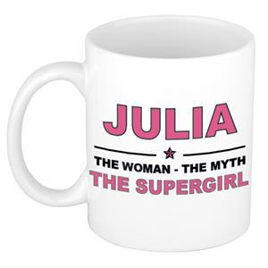 Bellatio Naam cadeau Julia - The woman, The myth the supergirl koffie mok / beker 300 ml - naam/namen mokken - Cadeau voor o.a verjaardag/ moederdag/ pensioen/ geslaagd/ bedankt