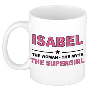 Bellatio Naam cadeau Isabel - The woman, The myth the supergirl koffie mok / beker 300 ml - naam/namen mokken - Cadeau voor o.a verjaardag/ moederdag/ pensioen/ geslaagd/ bedankt