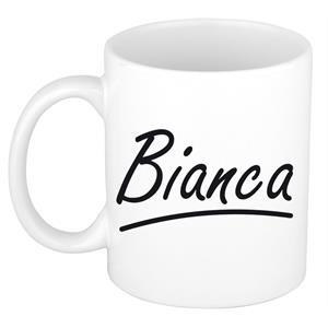 Bellatio Bianca naam cadeau mok / beker sierlijke letters - Cadeau collega/ moederdag/ verjaardag of persoonlijke voornaam mok werknemers