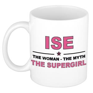 Bellatio Naam cadeau Ise - The woman, The myth the supergirl koffie mok / beker 300 ml - naam/namen mokken - Cadeau voor o.a verjaardag/ moederdag/ pensioen/ geslaagd/ bedankt