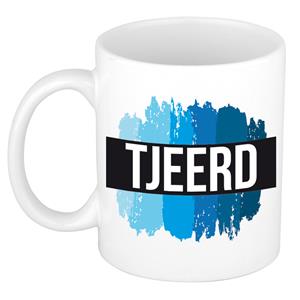 Bellatio Tjeerd naam cadeau mok / beker met verfstrepen - Cadeau collega/ vaderdag/ verjaardag of als persoonlijke mok werknemers