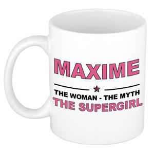 Bellatio Naam cadeau Maxime - The woman, The myth the supergirl koffie mok / beker 300 ml - naam/namen mokken - Cadeau voor o.a verjaardag/ moederdag/ pensioen/ geslaagd/ bedankt