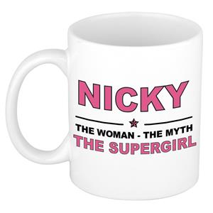 Bellatio Naam cadeau Nicky - The woman, The myth the supergirl koffie mok / beker 300 ml - naam/namen mokken - Cadeau voor o.a verjaardag/ moederdag/ pensioen/ geslaagd/ bedankt