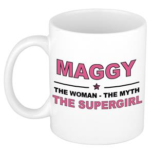 Bellatio Naam cadeau Maggy - The woman, The myth the supergirl koffie mok / beker 300 ml - naam/namen mokken - Cadeau voor o.a verjaardag/ moederdag/ pensioen/ geslaagd/ bedankt