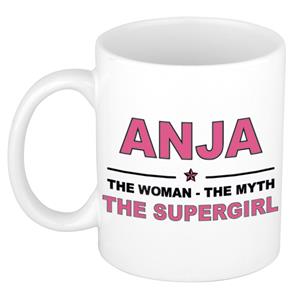 Bellatio Naam cadeau Anja - The woman, The myth the supergirl koffie mok / beker 300 ml - naam/namen mokken - Cadeau voor o.a verjaardag/ moederdag/ pensioen/ geslaagd/ bedankt