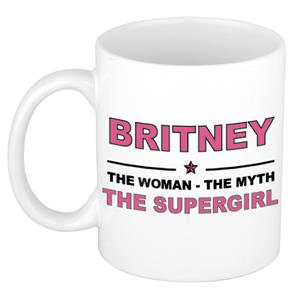 Bellatio Naam cadeau Britney - The woman, The myth the supergirl koffie mok / beker 300 ml - naam/namen mokken - Cadeau voor o.a verjaardag/ moederdag/ pensioen/ geslaagd/ bedankt