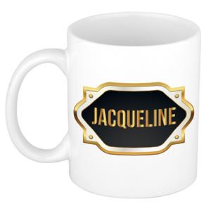 Bellatio Jacqueline naam cadeau mok / beker met gouden embleem - kado verjaardag/ moeder/ pensioen/ geslaagd/ bedankt