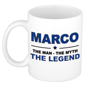 Bellatio Naam cadeau Marco - The man, The myth the legend koffie mok / beker 300 ml - naam/namen mokken - Cadeau voor o.a verjaardag/ vaderdag/ pensioen/ geslaagd/ bedankt