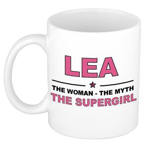 Bellatio Naam cadeau Lea - The woman, The myth the supergirl koffie mok / beker 300 ml - naam/namen mokken - Cadeau voor o.a verjaardag/ moederdag/ pensioen/ geslaagd/ bedankt