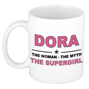 Bellatio Naam cadeau Dora - The woman, The myth the supergirl koffie mok / beker 300 ml - naam/namen mokken - Cadeau voor o.a verjaardag/ moederdag/ pensioen/ geslaagd/ bedankt