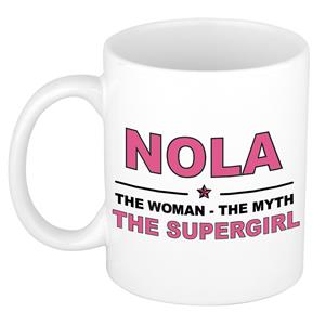 Bellatio Naam cadeau Nola - The woman, The myth the supergirl koffie mok / beker 300 ml - naam/namen mokken - Cadeau voor o.a verjaardag/ moederdag/ pensioen/ geslaagd/ bedankt