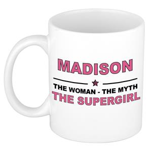 Bellatio Naam cadeau Madison - The woman, The myth the supergirl koffie mok / beker 300 ml - naam/namen mokken - Cadeau voor o.a verjaardag/ moederdag/ pensioen/ geslaagd/ bedankt