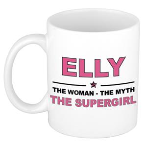 Bellatio Naam cadeau Elly - The woman, The myth the supergirl koffie mok / beker 300 ml - naam/namen mokken - Cadeau voor o.a verjaardag/ moederdag/ pensioen/ geslaagd/ bedankt