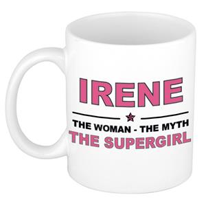 Bellatio Naam cadeau Irene - The woman, The myth the supergirl koffie mok / beker 300 ml - naam/namen mokken - Cadeau voor o.a verjaardag/ moederdag/ pensioen/ geslaagd/ bedankt