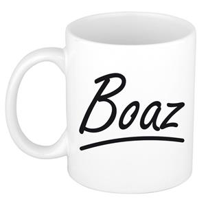 Bellatio Boaz naam cadeau mok / beker met sierlijke letters - Cadeau collega/ vaderdag/ verjaardag of persoonlijke voornaam mok werknemers