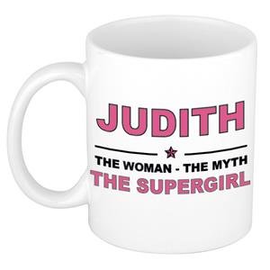 Bellatio Naam cadeau Judith - The woman, The myth the supergirl koffie mok / beker 300 ml - naam/namen mokken - Cadeau voor o.a verjaardag/ moederdag/ pensioen/ geslaagd/ bedankt