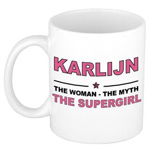 Bellatio Naam cadeau Karlijn - The woman, The myth the supergirl koffie mok / beker 300 ml - naam/namen mokken - Cadeau voor o.a verjaardag/ moederdag/ pensioen/ geslaagd/ bedankt