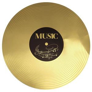 6x Ronde placemats/onderleggers gouden plaat print 34 cm - Tafeldecoratie onderleggers gouden langspeelplaat- Muziek tafeldecoraties