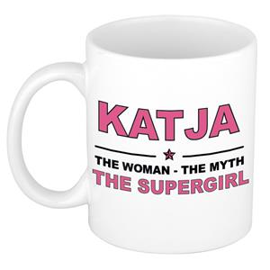 Bellatio Naam cadeau Katja - The woman, The myth the supergirl koffie mok / beker 300 ml - naam/namen mokken - Cadeau voor o.a verjaardag/ moederdag/ pensioen/ geslaagd/ bedankt