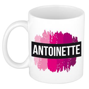 Bellatio Antoinette naam cadeau mok / beker met roze verfstrepen - Cadeau collega/ moederdag/ verjaardag of als persoonlijke mok werknemers