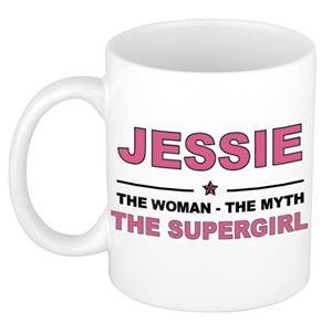 Bellatio Naam cadeau Jessie - The woman, The myth the supergirl koffie mok / beker 300 ml - naam/namen mokken - Cadeau voor o.a verjaardag/ moederdag/ pensioen/ geslaagd/ bedankt