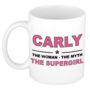 Bellatio Naam cadeau Carly - The woman, The myth the supergirl koffie mok / beker 300 ml - naam/namen mokken - Cadeau voor o.a verjaardag/ moederdag/ pensioen/ geslaagd/ bedankt