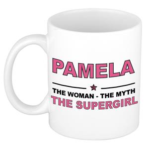 Bellatio Naam cadeau Pamela - The woman, The myth the supergirl koffie mok / beker 300 ml - naam/namen mokken - Cadeau voor o.a verjaardag/ moederdag/ pensioen/ geslaagd/ bedankt