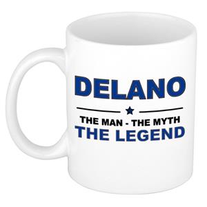 Bellatio Naam cadeau Delano - The man, The myth the legend koffie mok / beker 300 ml - naam/namen mokken - Cadeau voor o.a verjaardag/ vaderdag/ pensioen/ geslaagd/ bedankt