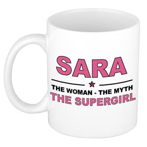 Bellatio Naam cadeau Sara - The woman, The myth the supergirl koffie mok / beker 300 ml - naam/namen mokken - Cadeau voor o.a verjaardag/ moederdag/ pensioen/ geslaagd/ bedankt