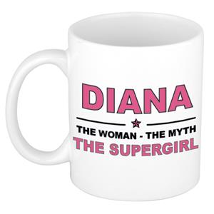 Bellatio Naam cadeau Diana - The woman, The myth the supergirl koffie mok / beker 300 ml - naam/namen mokken - Cadeau voor o.a verjaardag/ moederdag/ pensioen/ geslaagd/ bedankt