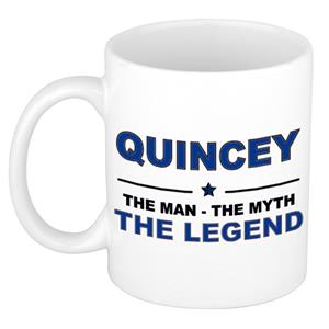 Bellatio Naam cadeau Quincey - The man, The myth the legend koffie mok / beker 300 ml - naam/namen mokken - Cadeau voor o.a verjaardag/ vaderdag/ pensioen/ geslaagd/ bedankt