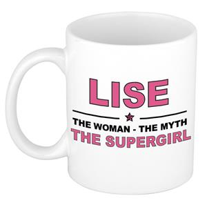 Bellatio Naam cadeau Lise - The woman, The myth the supergirl koffie mok / beker 300 ml - naam/namen mokken - Cadeau voor o.a verjaardag/ moederdag/ pensioen/ geslaagd/ bedankt