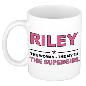 Bellatio Naam cadeau Riley - The woman, The myth the supergirl koffie mok / beker 300 ml - naam/namen mokken - Cadeau voor o.a verjaardag/ moederdag/ pensioen/ geslaagd/ bedankt