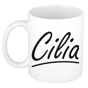 Bellatio Cilia naam cadeau mok / beker sierlijke letters - Cadeau collega/ moederdag/ verjaardag of persoonlijke voornaam mok werknemers