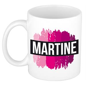 Bellatio Martine naam cadeau mok / beker met roze verfstrepen - Cadeau collega/ moederdag/ verjaardag of als persoonlijke mok werknemers